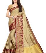 Beige Woven Cotton Silk Saree With Blouse