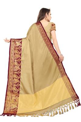 Beige Woven Cotton Silk Saree With Blouse 3
