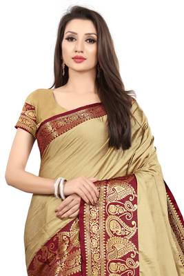 Beige Woven Cotton Silk Saree With Blouse 4