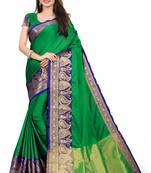 Green Woven Cotton Silk Saree With Blouse