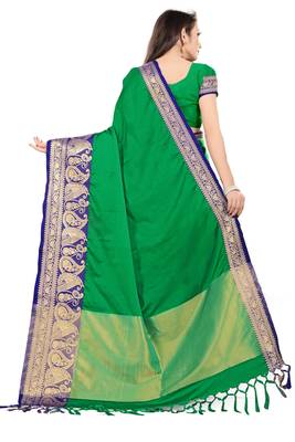 Green Woven Cotton Silk Saree With Blouse 3