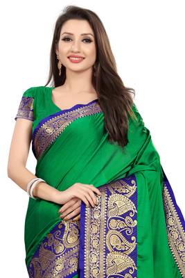 Green Woven Cotton Silk Saree With Blouse 4