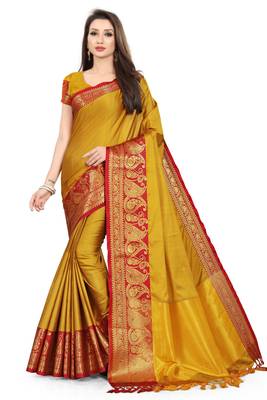 Gold Woven Cotton Silk Saree With Blouse 1