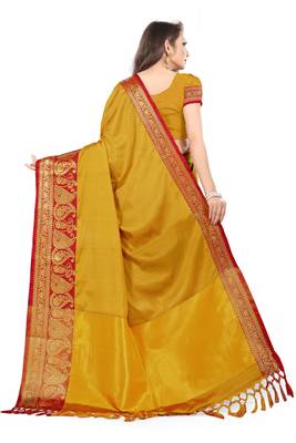 Gold Woven Cotton Silk Saree With Blouse 3