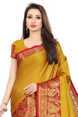 Gold Woven Cotton Silk Saree With Blouse 4