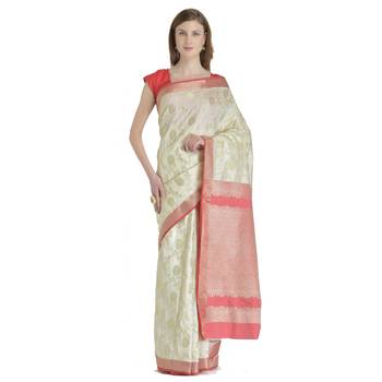 White Woven Jacquard Saree With Blouse 1