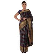 Blue Woven Cotton Silk Saree With Blouse