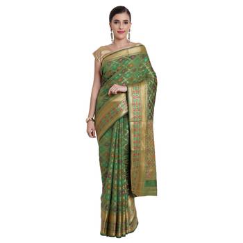 Green Woven Cotton Silk Saree With Blouse 1