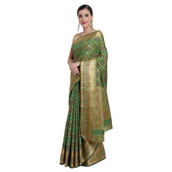 Green Woven Cotton Silk Saree With Blouse 2