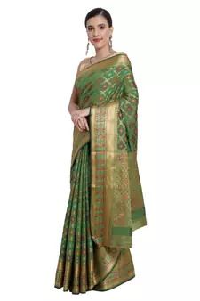 Green Woven Cotton Silk Saree With Blouse