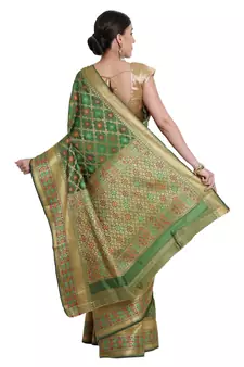Green Woven Cotton Silk Saree With Blouse