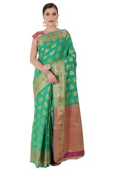 Green Woven Cotton Silk Saree With Blouse