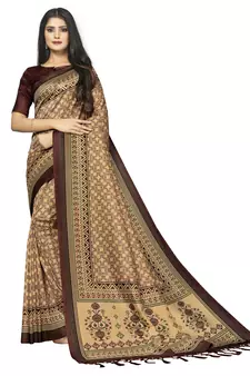 Women Bhagalpuri Silk Saree with Printed Design Blouse Piece
