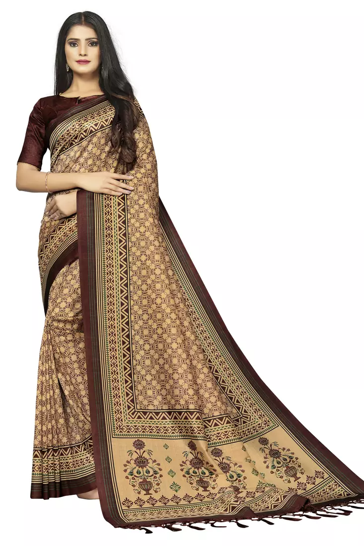 Women Bhagalpuri Silk Saree with Printed Design Blouse Piece