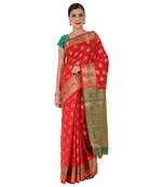 Red Woven Cotton Silk Saree With Blouse