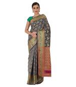 Grey Woven Cotton Silk Saree With Blouse