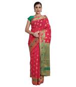 Magenta Woven Cotton Silk Saree With Blouse