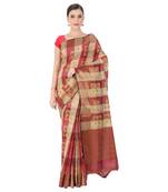 Maroon Woven Silk Blend Saree With Blouse