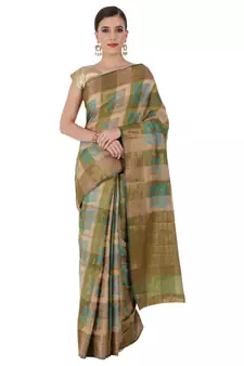 Green Woven Silk Blend Saree With Blouse