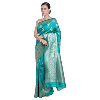 Green woven jacquard saree with blouse 2