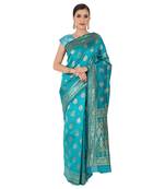 Green woven jacquard saree with blouse