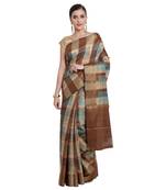 Brown Woven Silk Blend Saree With Blouse