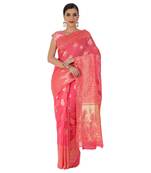 Pink Woven Jacquard Saree With Blouse