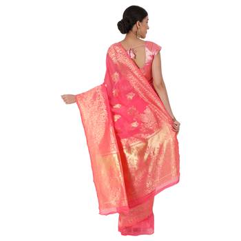 Pink Woven Jacquard Saree With Blouse 4