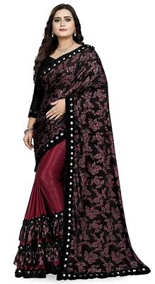 Magenta printed lycra saree with blouse 1