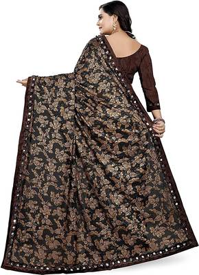 Brown printed lycra saree with blouse 1
