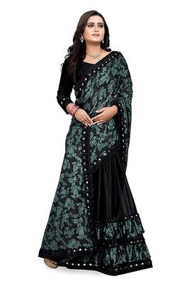Black printed lycra saree with blouse 2