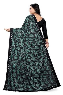 Black printed lycra saree with blouse 3
