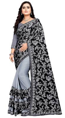 Grey printed lycra saree with blouse 1