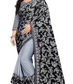 Grey printed lycra saree with blouse