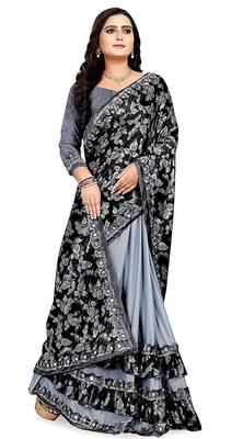 Grey printed lycra saree with blouse 2