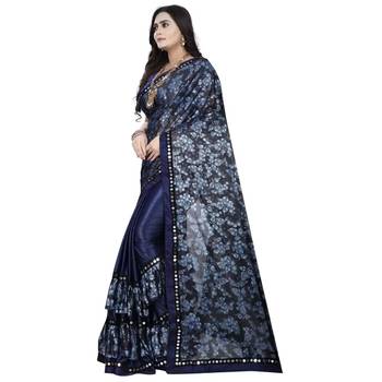 Navy blue printed lycra saree with blouse 3