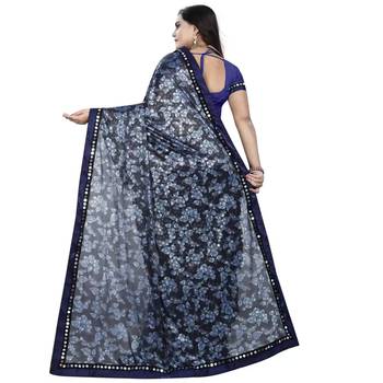 Navy blue printed lycra saree with blouse 4
