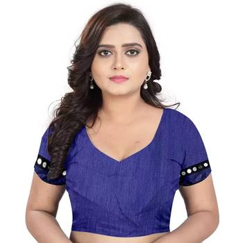 Navy blue printed lycra saree with blouse 5