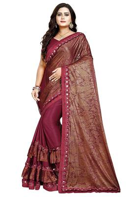 Magenta printed lycra saree with blouse 1