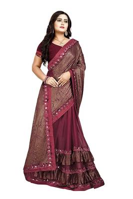 Magenta printed lycra saree with blouse 2