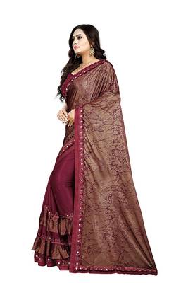 Magenta printed lycra saree with blouse 3