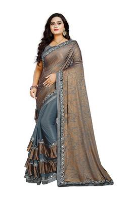 Grey printed lycra saree with blouse 1