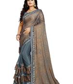 Grey printed lycra saree with blouse