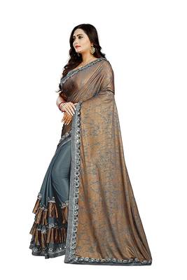 Grey printed lycra saree with blouse 2