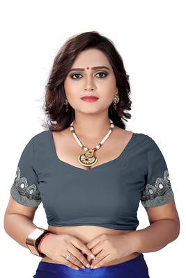 Grey printed lycra saree with blouse 5