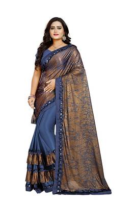 Blue printed lycra saree with blouse 1