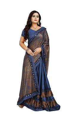 Blue printed lycra saree with blouse 2
