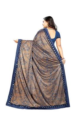 Blue printed lycra saree with blouse 3