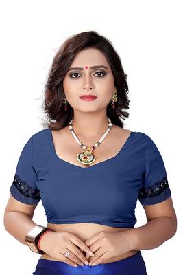 Blue printed lycra saree with blouse 4