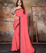 Pink plain lycra saree with blouse